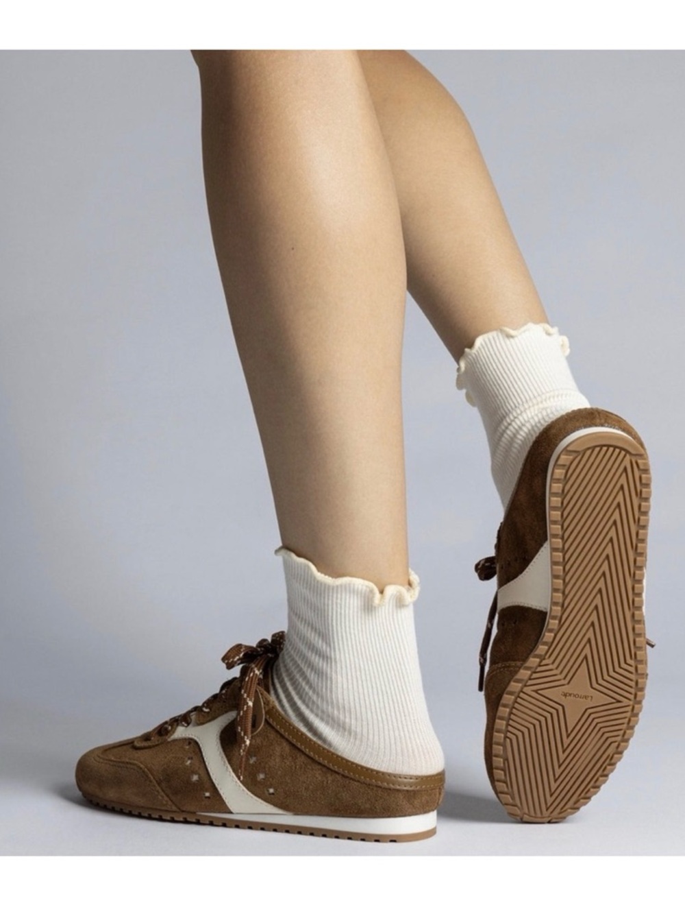 Larroude Brown and White Suede Athletic Sneakers